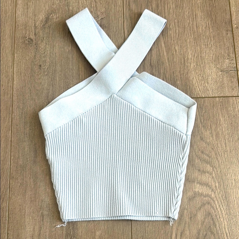 Aritzia Babaton Light Blue Ribbed Crop Top Size XXS